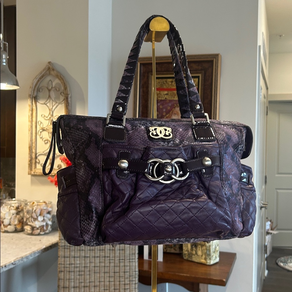 Sharif Purple Multi Textured Leather & Suede Satchel Bag 14”x 10.5”x 4” NWOT